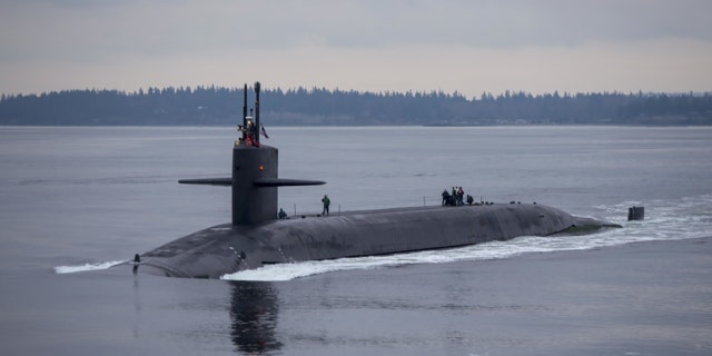 The Ohio-class ballistic-missile submarine USS Pennsylvania returns to Naval Base Kitsap-Bangor in Washington State, Dec. 27, 2017. It is one of eight ballistic-missile subs stationed at the base.
