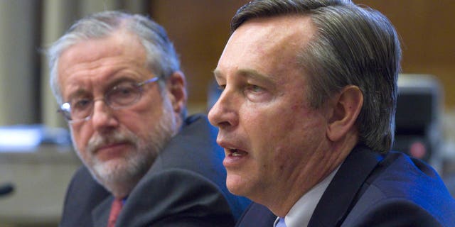 Bill Borchardt, executive director for Operations, Nuclear Regulatory Commission (NRC), right, accompanied by Dr. Peter Lyons, acting assistant Energy Secretary for Nuclear Energy, testifies on Capitol Hill in Washington, Tuesday, March 29, 2011, before the Senate Energy and Natural Resources Committee hearing on Japan's nuclear disaster. (AP)