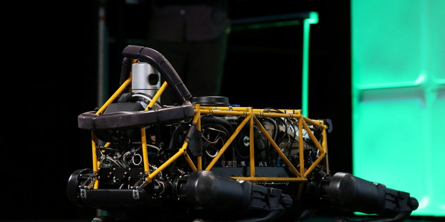 File photo: oston Dynamics' Spot robot lies down on the stage during 2016 TechCrunch Disrupt in San Francisco, California, U.S. September 14, 2016. (REUTERS/Beck Diefenbach)