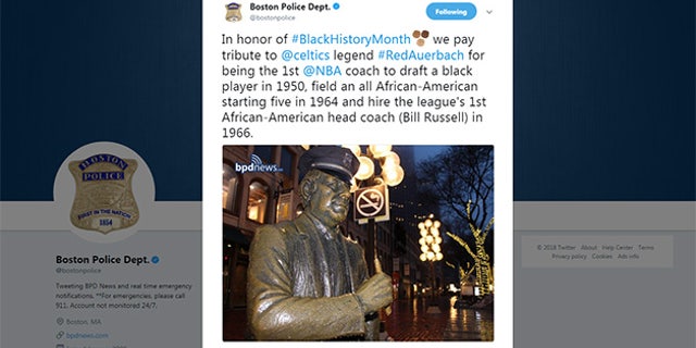 Boston PD's since-deleted tweet on Black History Month.
