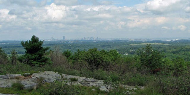Boston skyline as seen from Buck Hill in the Blue Hills.