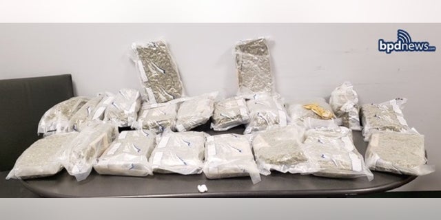 Massachusetts police recovered a package of what appeared to be 20 bags of marijuana.