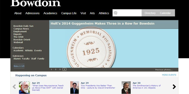 A screenshot of the Bowdoin College website.