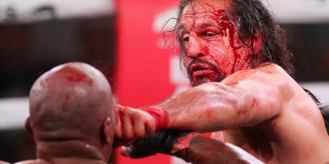 The Cheyenne Ice and Events Center in Cheyenne played host to bare-knuckled boxing on Saturday. Tony Lope (right) is seen fighting Joey Beltran.