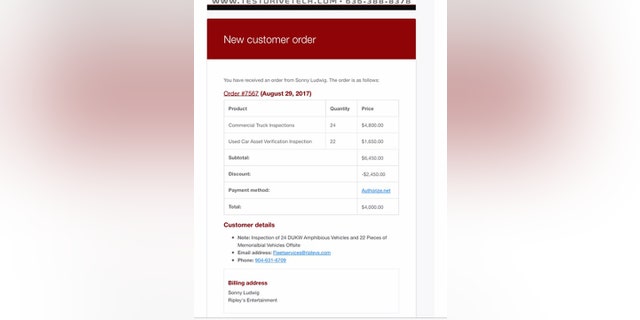 Steven Paul received this invoice and payment receipt for the inspection of the duck boats in Branson, Mo.