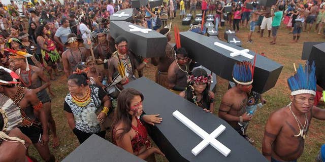To commemorate the indigenous people killed in recent years, protesters left dozens of coffins in front of the parliament building.