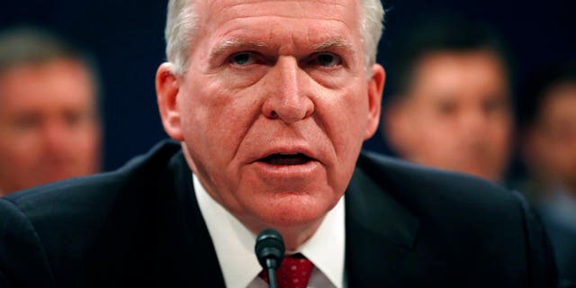 DOSSIER - In record photo, May 23, 2017, former CIA Director, John Brennan, testifies at Capitol Hill, Washington, in front of the Investigation Task Force of Russia's Intelligence Committee on Russia. President Donald Trump revokes security clearance of former CIA director, former Obama administration, Brennan (AP Photo / Pablo Martinez Monsivais, File)
