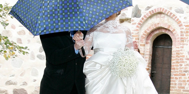 RAMBOW, GERMANY - OCTOBER 03:  (EDITORS NOTE: Entertainment Online Subscriptions GLR Included)  Barbara Schoeneberger leaves her church wedding with Maximilian von Schierstaedt at the church of Rambow on October 3, 2009 in Rambow, Germany.  (Photo by Getty Images)