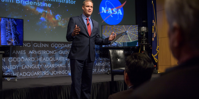 NASA Administrator Jim Bridenstine spoke at an agency town hall event on May 17, 2018, where he took employee questions and reassured them about his stance on climate change.