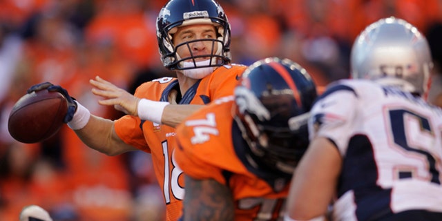 Jan. 19, 2014: Denver Broncos quarterback Peyton Manning (18) passes during the second half of the AFC Championship Game against the New England Patriots in Denver.