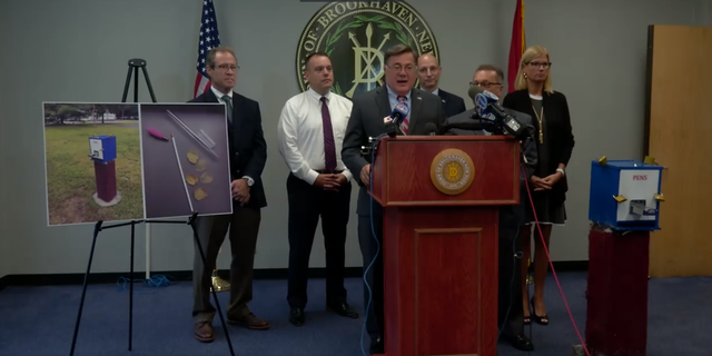 Local Suffolk county officials hold a press conference in the wake of the appearance of three potential crack pipe vending machines.