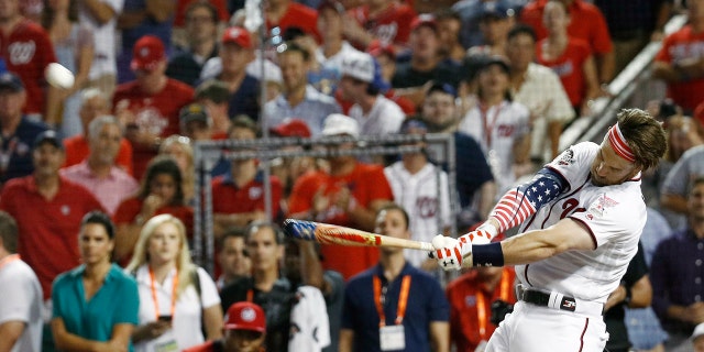 Bryce Harper hit a total of 45 home runs in winning Monday night's Home Run Derby at Nationals Park.
