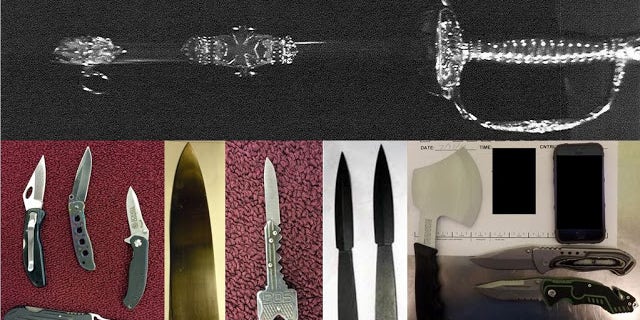 Some of the knives found by TSA officials at airports during one week in July.