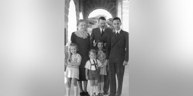 Magda Goebbels, left, Adolf Hitler and Joseph Goebbels in 1938.