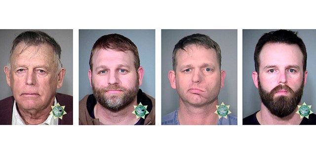 This undated combination of file photos provided by the Multnomah County, Ore., Sheriff's Office shows from left; Nevada rancher Cliven Bundy and his sons Ammon Bundy and Ryan Bundy and co-defendant Ryan Payne.