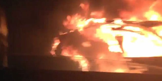 Flames engulf Saeed Ahmad's car on the Gowanus Expressway Friday morning