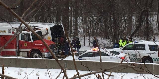 A local hospital in Connecticut was expecting about 30 patients after a bus flipped over.