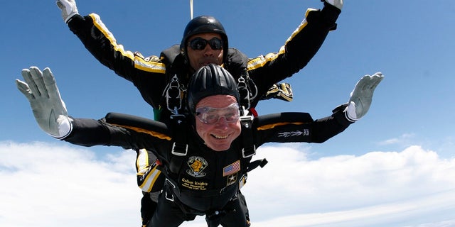 Former President George H.W. Bush jumps out of an airplane for his 85th birthday in 2009.