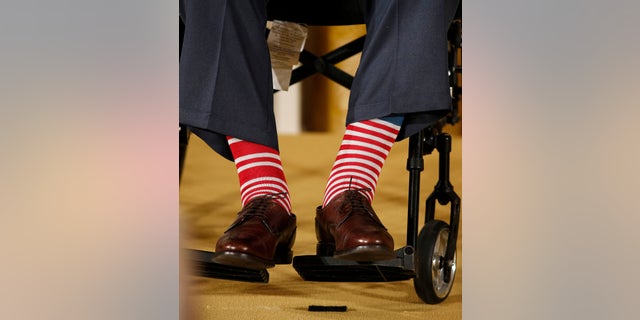The socks of former President George H.W. Bush as seen at an event in the White House.