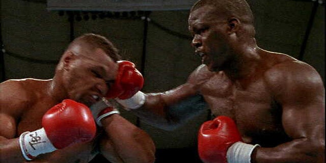 Buster Douglas (R) and Mike Tyson (L) in 1990