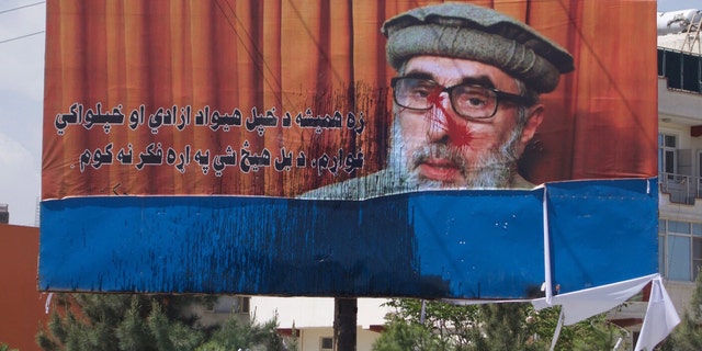 Defaced billboard of Gulbuddin Hekmatyar
