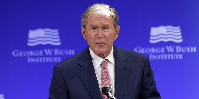 In this Thursday, Oct. 19, 2017, file photo, former U.S. President George W. Bush speaks at a forum sponsored by the George W. Bush Institute in New York. Bush gave a rare public interview on NBC's "Today" on Tuesday. 
