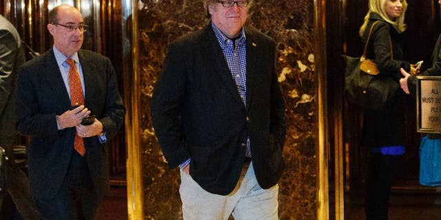 FILE - In this Friday, Nov. 11, 2016, file photo, Stephen Bannon, campaign CEO for President-elect Donald Trump, leaves Trump Tower in New York. Trump on Sunday named Republican Party chief Reince Priebus as White House chief of staff and conservative media owner Bannon as his top presidential strategist, two men who represent opposite ends of the unsettled GOP. (AP Photo/Evan Vucci, File)