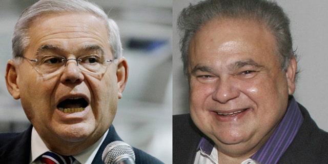 Left: U.S. Sen. Robert Menendez, D-NJ, answers a questions as he addresses a gathering Monday, March 23, 2015, in Garwood, N.J. Right: Salomon Melgen. (Photos: Left, AP Photo/Mel Evans; Right, Associated Press)