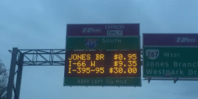 A sign laying out the tolls on Thursday.