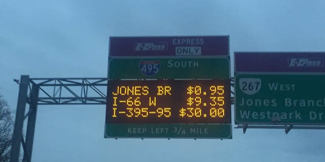 A sign laying out the tolls on Thursday.