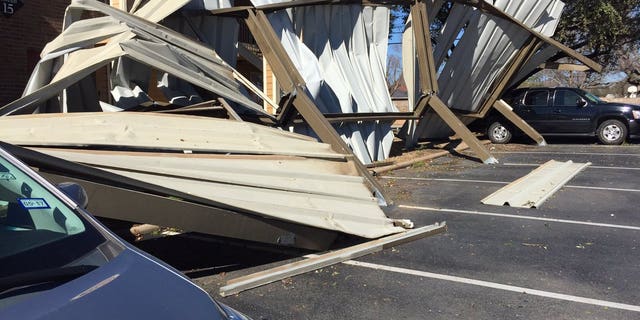 A mangled carport in Euless, Texas.