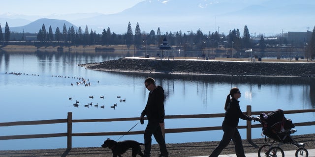 Jan. 15, 2014: Joggers and dog-walkers make their way around the Sparks Marina, Wednesday, where wildlife biologists are trying to figure out what caused the kill-off the man-made lake's entire stocked fishery -- an estimated 100,000 trout, bass and catfish.