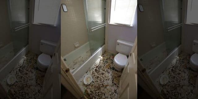 The bathroom is strewn with feces at a home in Fairfield, Calif., Monday, May 14, 2018, where authorities removed 10 children and charged their father with torture and their mother with neglect after an investigation revealed a lengthy period of severe physical and emotional abuse.