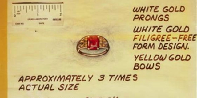 Photo shows a sketch and details of a stolen ring the attacker who became known as the East Area Rapist took from one of his victims.