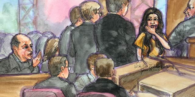 Noor Salman, right, and her uncle, left, blowing kisses to each other in court.