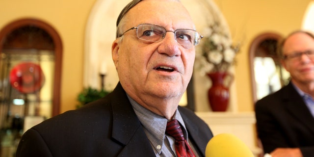 RANCHO BERNARDO, CA - AUGUST 10: Sheriff Joe Arpaio speaks to members of the media during a visit to the Rancho Bernardo Inn on August 10, 2010 in Rancho Bernardo, California. Arpaio, who is Sheriff of Maricopa County in Arizona, gained national attention for using deputies to conduct raids to apprehend illegal immigrants and building large outdoor prison tents to house inmates. (Photo by Sandy Huffaker/Getty Images) *** Local Caption *** Joe Arpaio