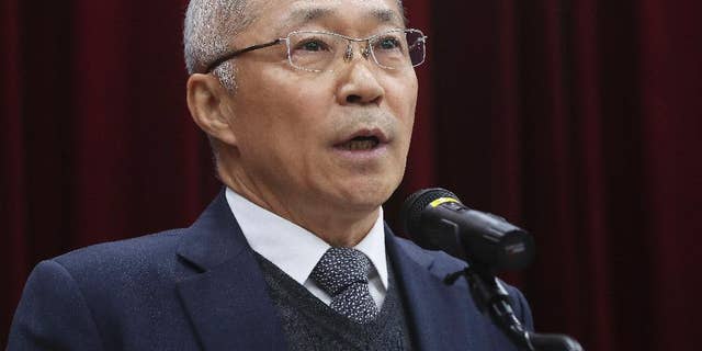 Choe Byong-Nam, a director general of South Korea's National Geographic Information Institute, speaks after a meeting at the National Geographic Information Institute in Suwon, South Korea, Friday, Nov. 18, 2016. South Korea has rejected Google's request to use local mapping data in the company's global maps service in a highly-awaited deliberation that divided the country for months. (Hong KI-won/Yonhap via AP)