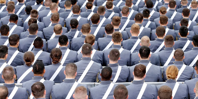FILE 2014: Members of the graduating class listen to proceedings during commencement ceremony at the United States Military Academy at West Point.