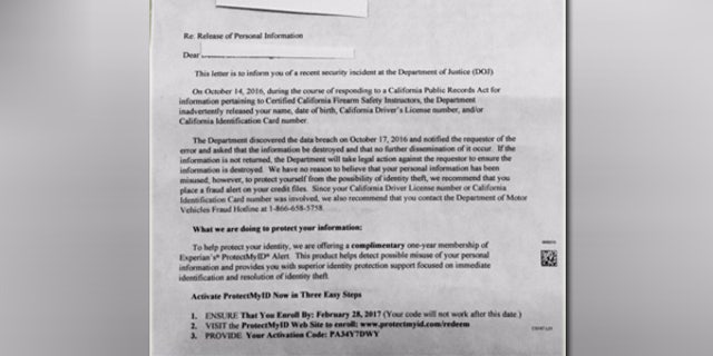 Nearly 4,000 gun safety instructors in California received this letter by the DOJ two months after the breach was discovered.