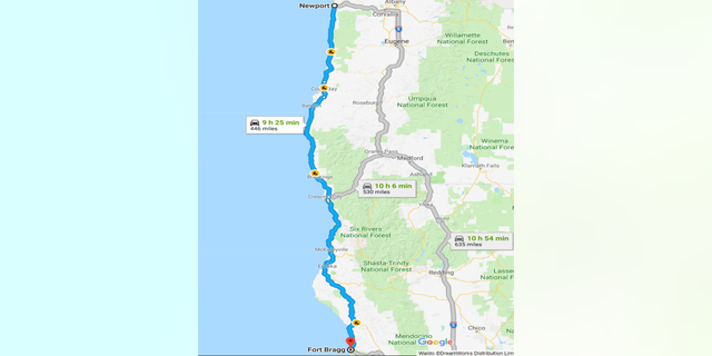 Authorities mapped out the route they believe the Harts traveled along before they were found dead. (CHP)