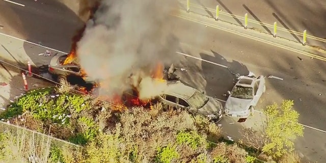 One person was killed after a stolen vehicle crashed into 3 parked cars after a pursuit on the Pacific Coast Highway in California.