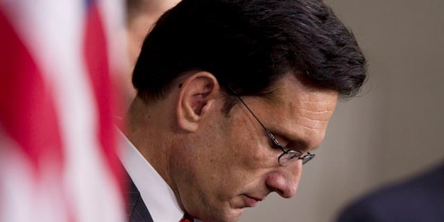 Dec 2011: House Majority Leader Rep. Eric Cantor, R-Va., pauses during a news conference on the payroll tax cut on Capitol Hill. (AP)