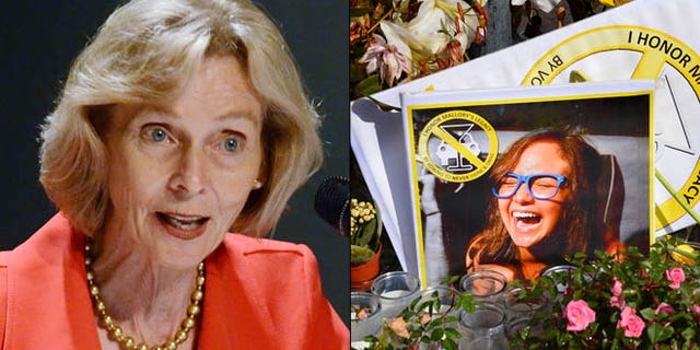 Shown here are Rep. Lois Capps, left, and a memorial for crash victim  Mallory Dies.