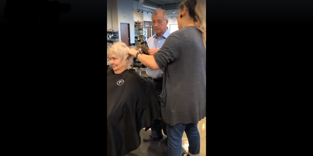 An elderly man in Texas learned how to style his wife's hair after she was unable to do so herself.
