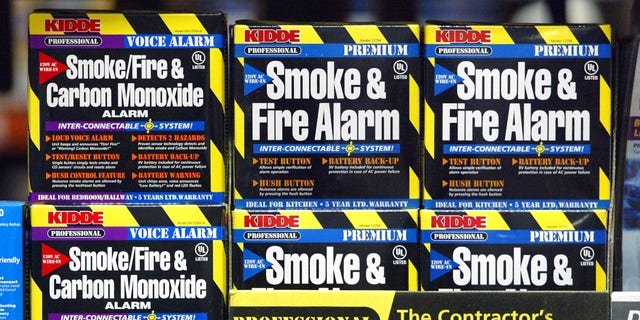 MOUNT PROSPECT, IL - FEBRUARY 19: Smoke, Fire &amp; Carbon Monoxide alarms are displayed in a Home Depot store February 19, 2004 in Mount Prospect, Illinois. United States Consumer Product Safety Commission reports that about 125 carbon-monoxide-related deaths occur each year.  (Photo by Tim Boyle/Getty Images)