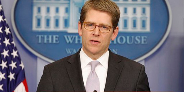 March 2, 2012: White House Press Secretary Jay Carney speaks during his daily news briefing at the White House in Washington.