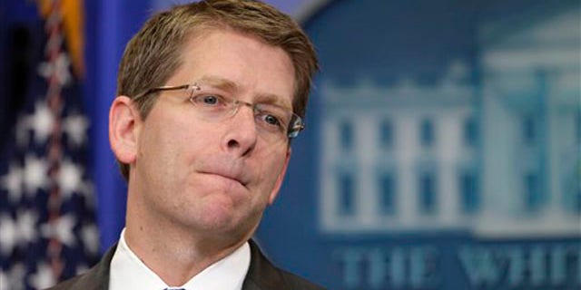Monday: White House Press Secretary Jay Carney speaks during his daily news briefing at the White House.