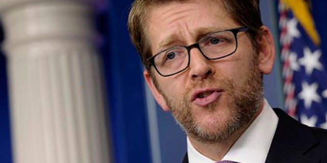 Jan. 6, 2014: White House press secretary Jay Carney speaks during the daily briefing at the White House in Washington.