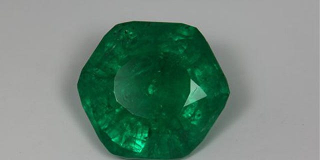 This undated shows the Carolina Emperor emerald after its final cut. Gem experts say the 65-carat emerald yielded at a North Carolina farm may be the biggest ever uncovered in North America (AP).