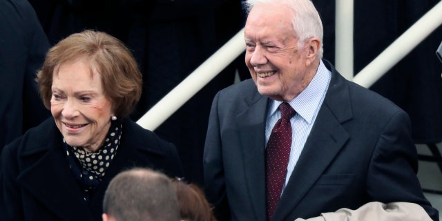 In a Friday, Jan. 20, 2017 file photo, former president Jimmy Carter and Rosalynn Carter arrive during the 58th Presidential Inauguration at the U.S. Capitol in Washington.